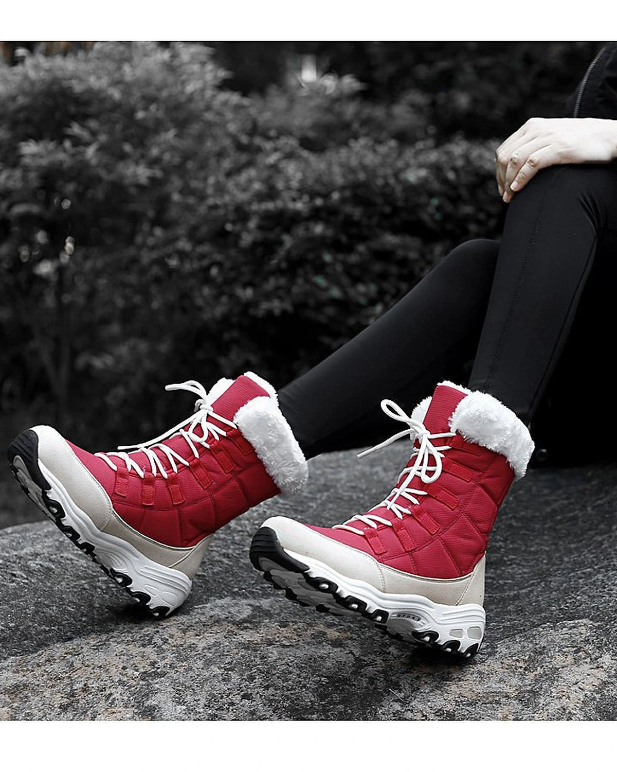 Women's Lace-Up Mid-Calf Snow Boots with Faux Fur Collar and Chunky Grip Sole – Jessa Grey