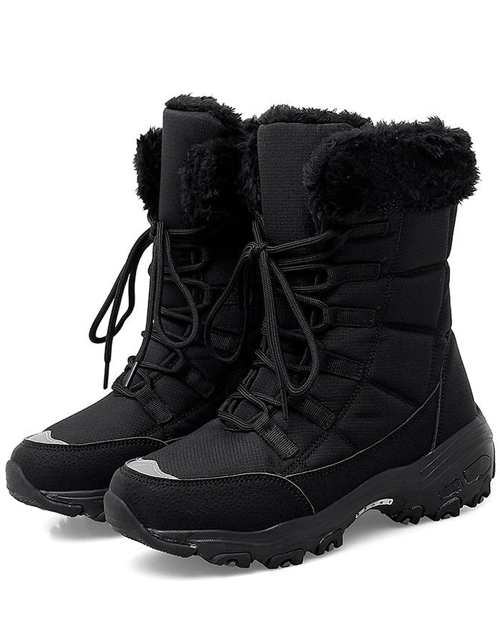 Women's Lace-Up Mid-Calf Snow Boots with Faux Fur Collar and Chunky Grip Sole – Jessa Grey