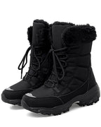 Women's Lace-Up Mid-Calf Snow Boots with Faux Fur Collar and Chunky Grip Sole – Jessa Grey