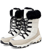 Women's Lace-Up Mid-Calf Snow Boots with Faux Fur Collar and Chunky Grip Sole – Jessa Grey