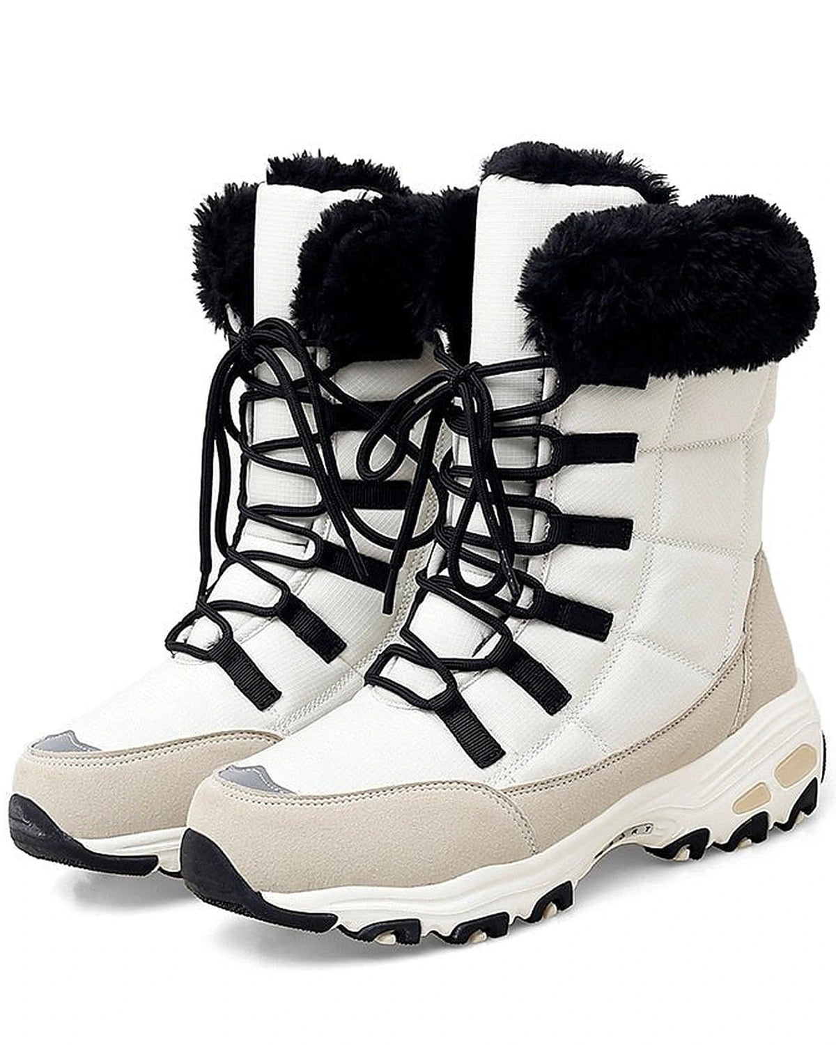 Women's Lace-Up Mid-Calf Snow Boots with Faux Fur Collar and Chunky Grip Sole – Jessa Grey