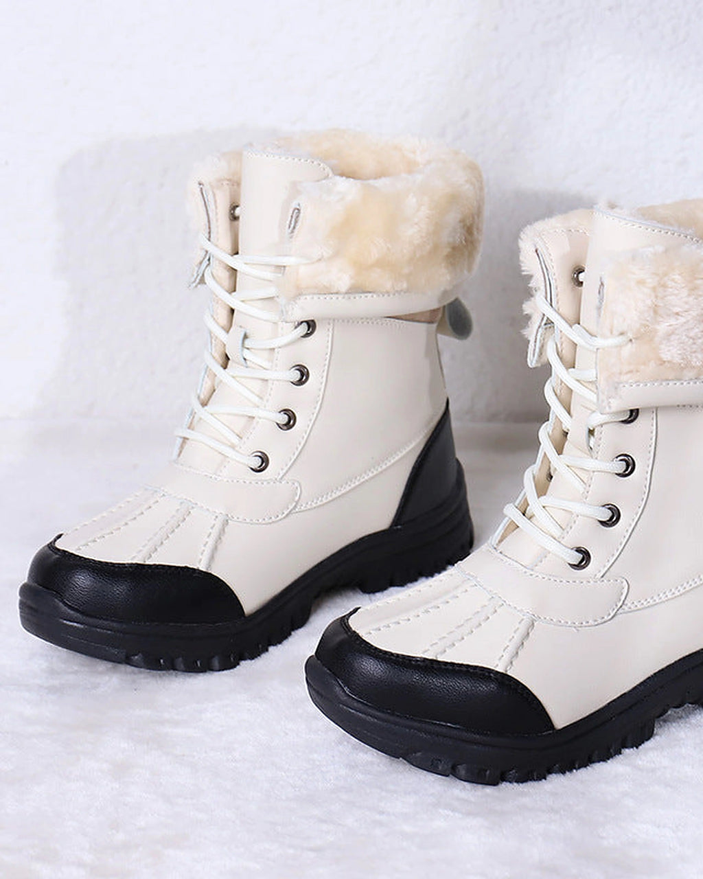 Women's Lace-Up Mid-Calf Snow Boots with Faux Fur Cuff and Duck Toe – Maya Grey