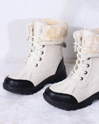 Women's Lace-Up Mid-Calf Snow Boots with Faux Fur Cuff and Duck Toe – Maya Grey