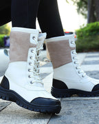 Women's Lace-Up Mid-Calf Snow Boots with Faux Fur Cuff and Duck Toe – Maya Grey