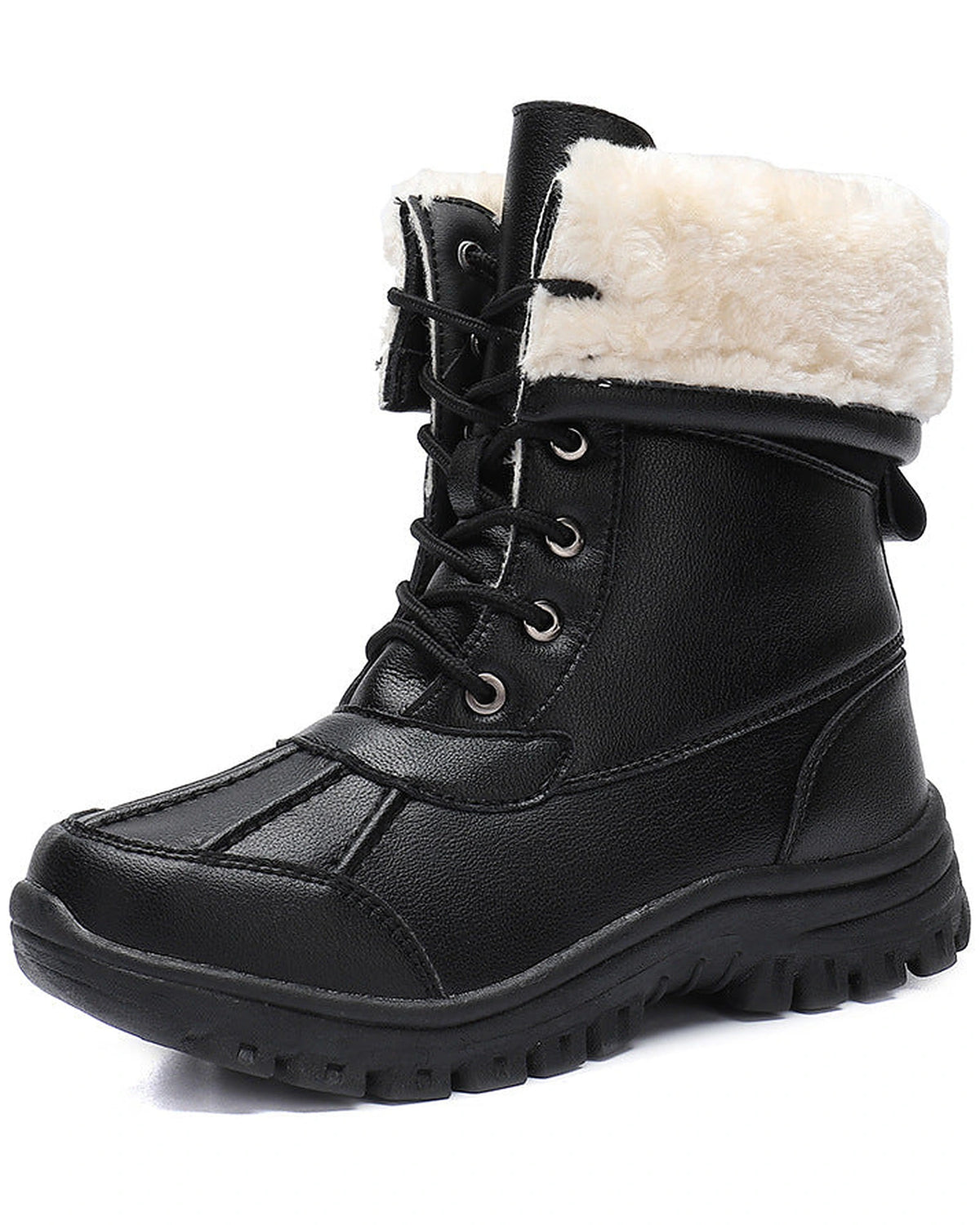 Women's Lace-Up Mid-Calf Snow Boots with Faux Fur Cuff and Duck Toe – Maya Grey