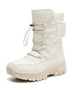 Women's Lace-Up Mid-Calf Snow Boots with Toggle Closure and Chunky Grip Sole – Ines Grey