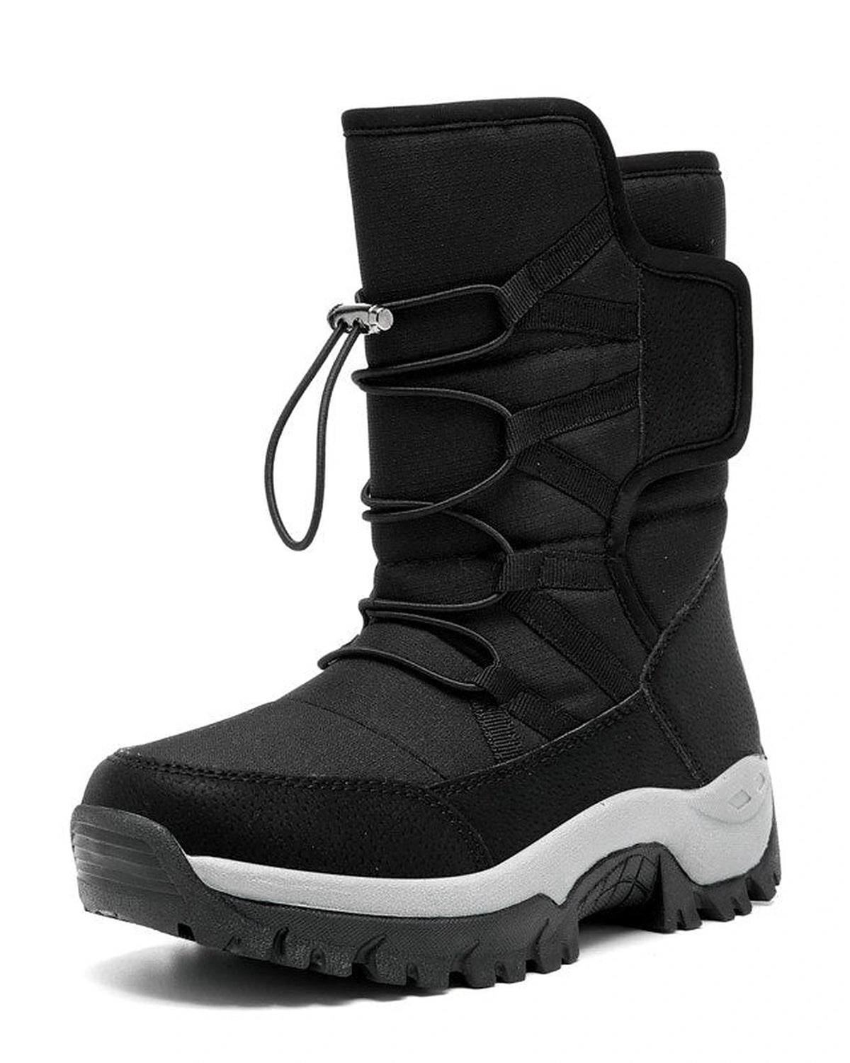 Women's Lace-Up Mid-Calf Snow Boots with Toggle Closure and Chunky Grip Sole – Ines Grey