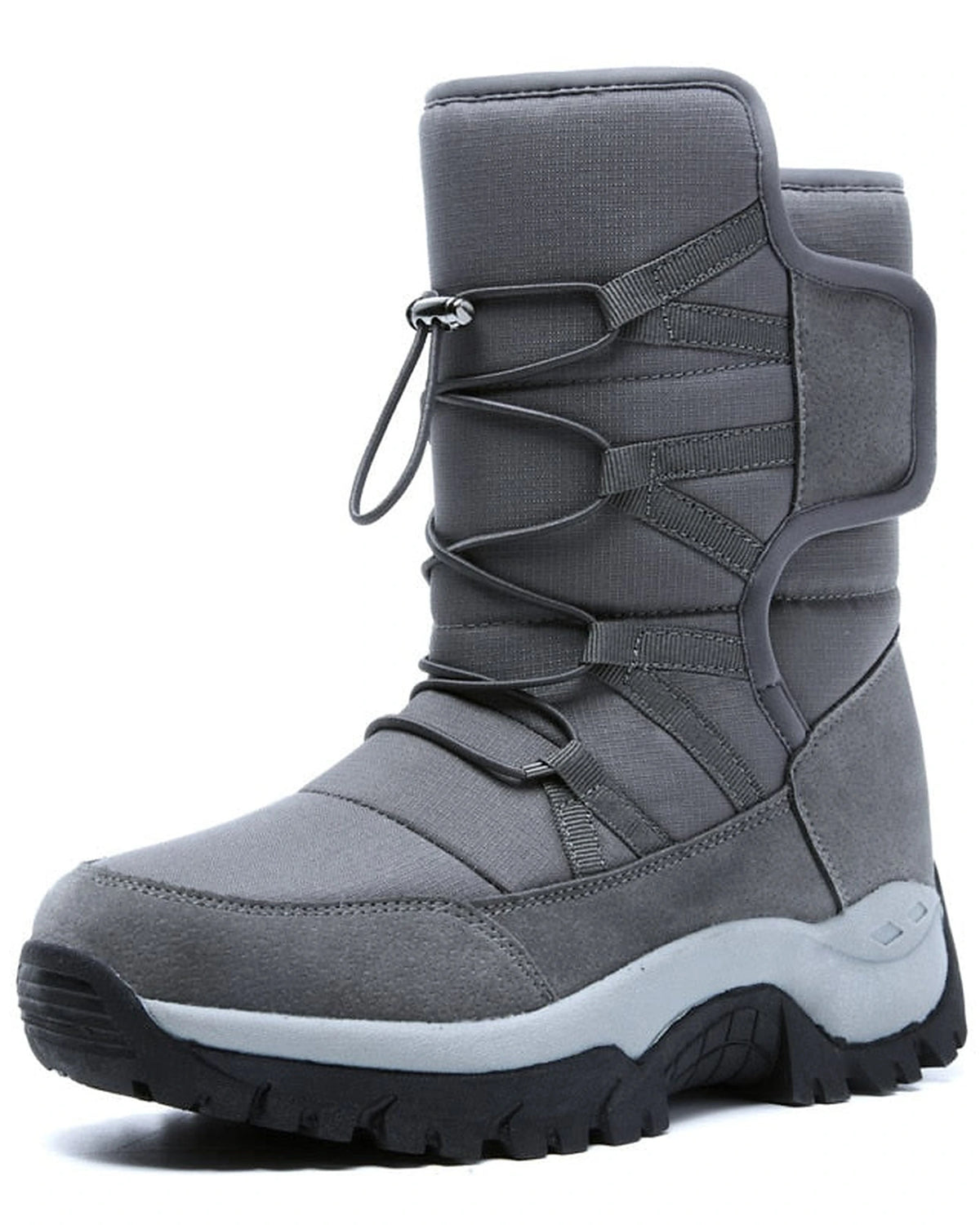 Women's Lace-Up Mid-Calf Snow Boots with Toggle Closure and Chunky Grip Sole – Ines Grey