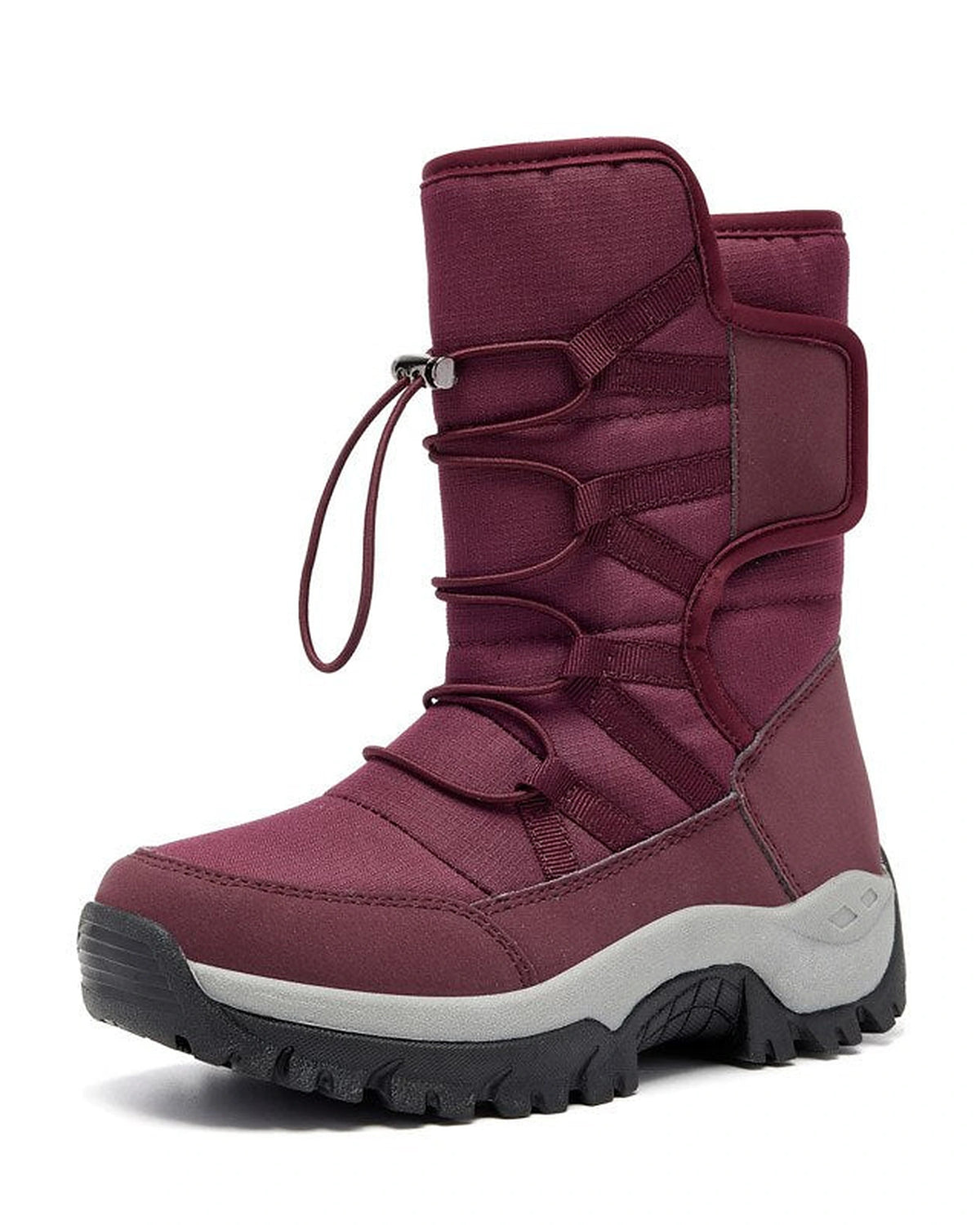 Women's Lace-Up Mid-Calf Snow Boots with Toggle Closure and Chunky Grip Sole – Ines Grey