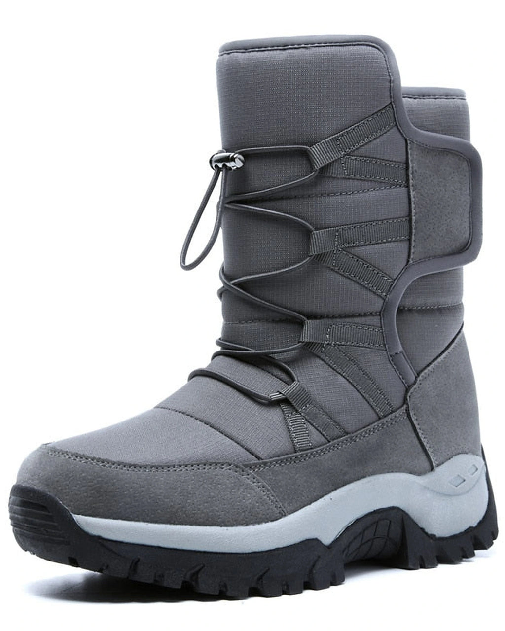 Women's Lace-Up Mid-Calf Snow Boots with Toggle Closure and Chunky Grip Sole – Ines Grey
