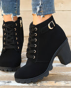 Women's Lace-Up Platform Ankle Boots with Buckle Strap Detail – Maya Rose
