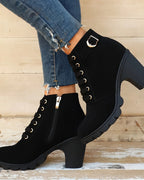 Women's Lace-Up Platform Ankle Boots with Buckle Strap Detail – Maya Rose
