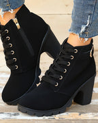 Women's Lace-Up Platform Ankle Boots with Buckle Strap Detail – Maya Rose