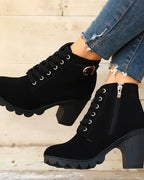 Women's Lace-Up Platform Ankle Boots with Buckle Strap Detail – Maya Rose