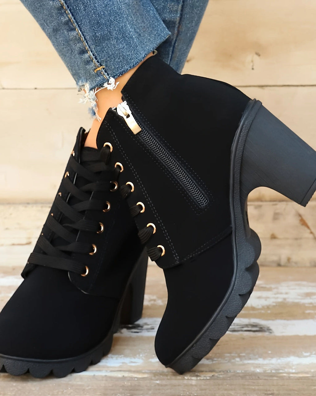 Women's Lace-Up Platform Ankle Boots with Buckle Strap Detail – Maya Rose