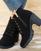 Women's Lace-Up Platform Ankle Boots with Buckle Strap Detail – Maya Rose