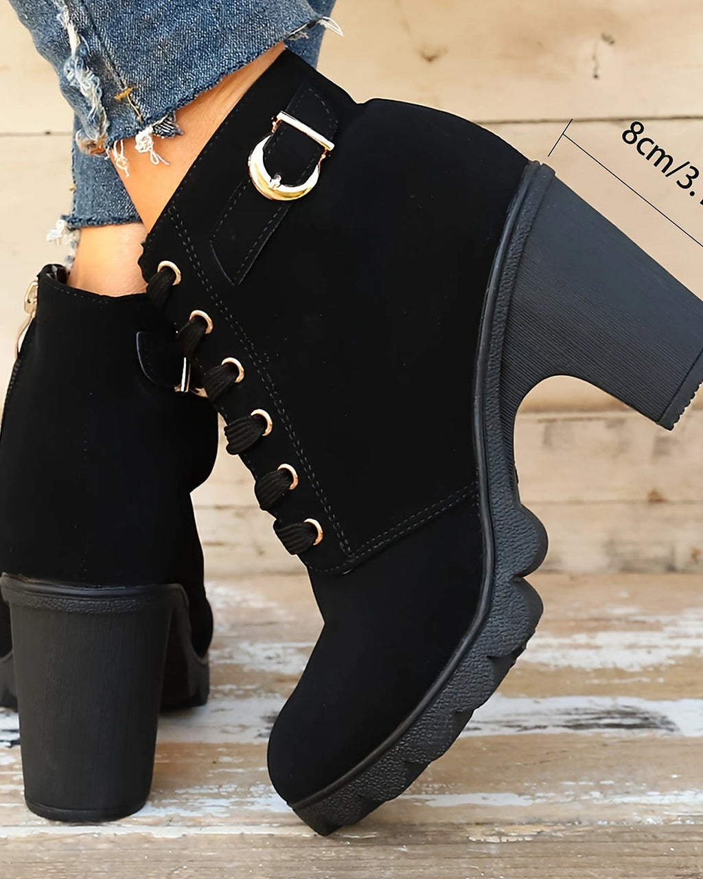 Women's Lace-Up Platform Ankle Boots with Buckle Strap Detail – Maya Rose