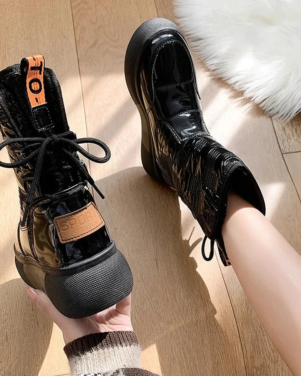 Women's Lace-Up Platform Snow Boots with Faux Fur Lining and Chunky Grip Sole – Ines Mae