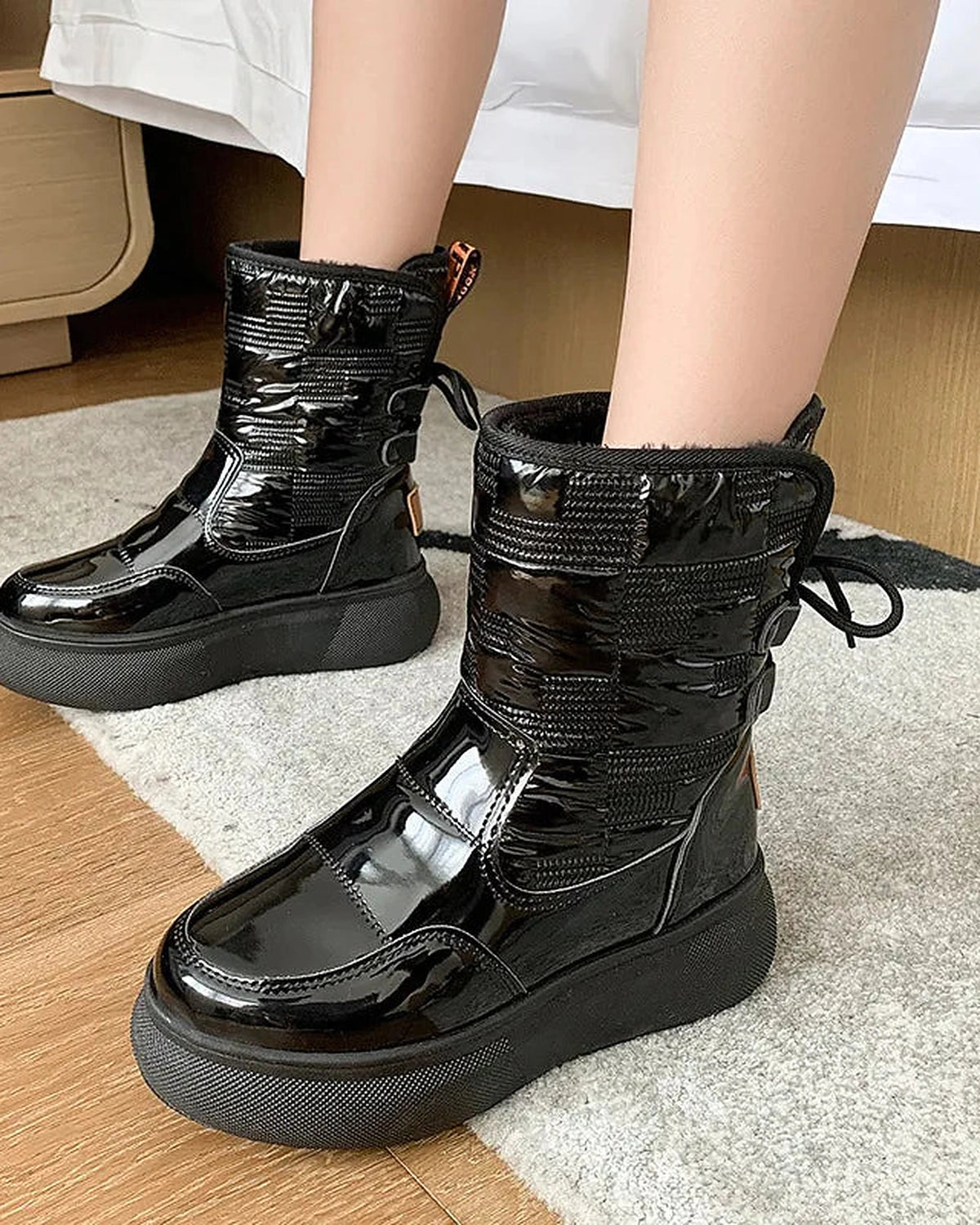 Women's Lace-Up Platform Snow Boots with Faux Fur Lining and Chunky Grip Sole – Ines Mae