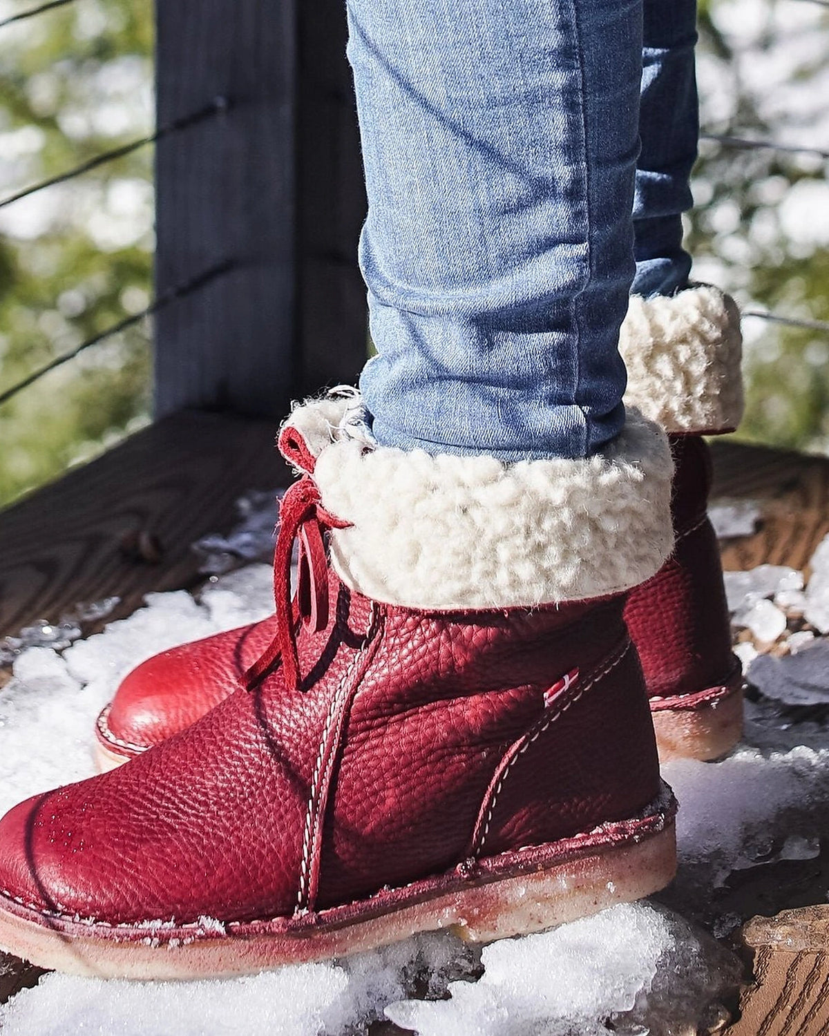 Women's Lace-Up Shearling Cuff Leather Ankle Boots with Pebbled Grain Finish – Darcy Grey
