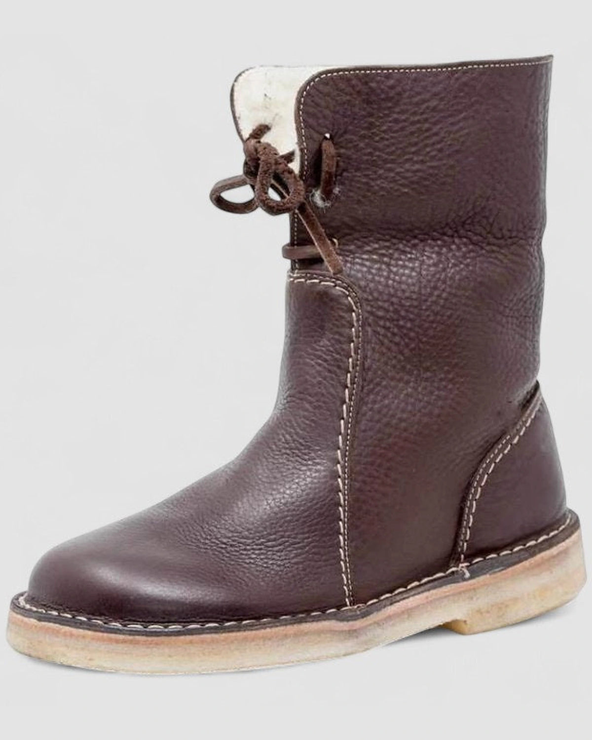 Women's Lace-Up Shearling Cuff Leather Ankle Boots with Pebbled Grain Finish – Darcy Grey