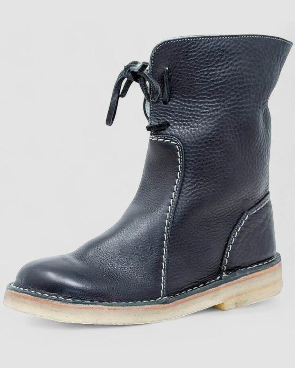 Women's Lace-Up Shearling Cuff Leather Ankle Boots with Pebbled Grain Finish – Darcy Grey