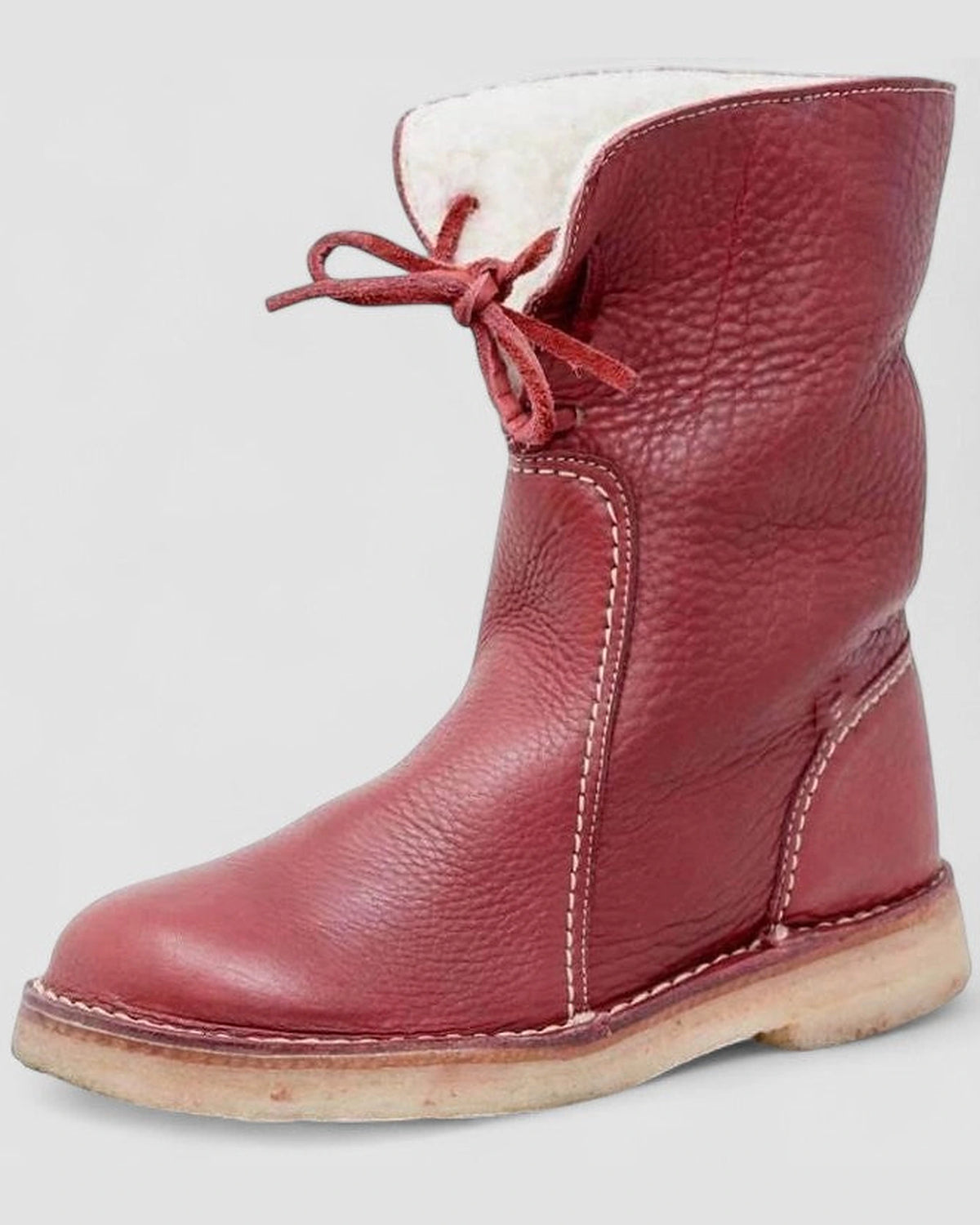 Women's Lace-Up Shearling Cuff Leather Ankle Boots with Pebbled Grain Finish – Darcy Grey