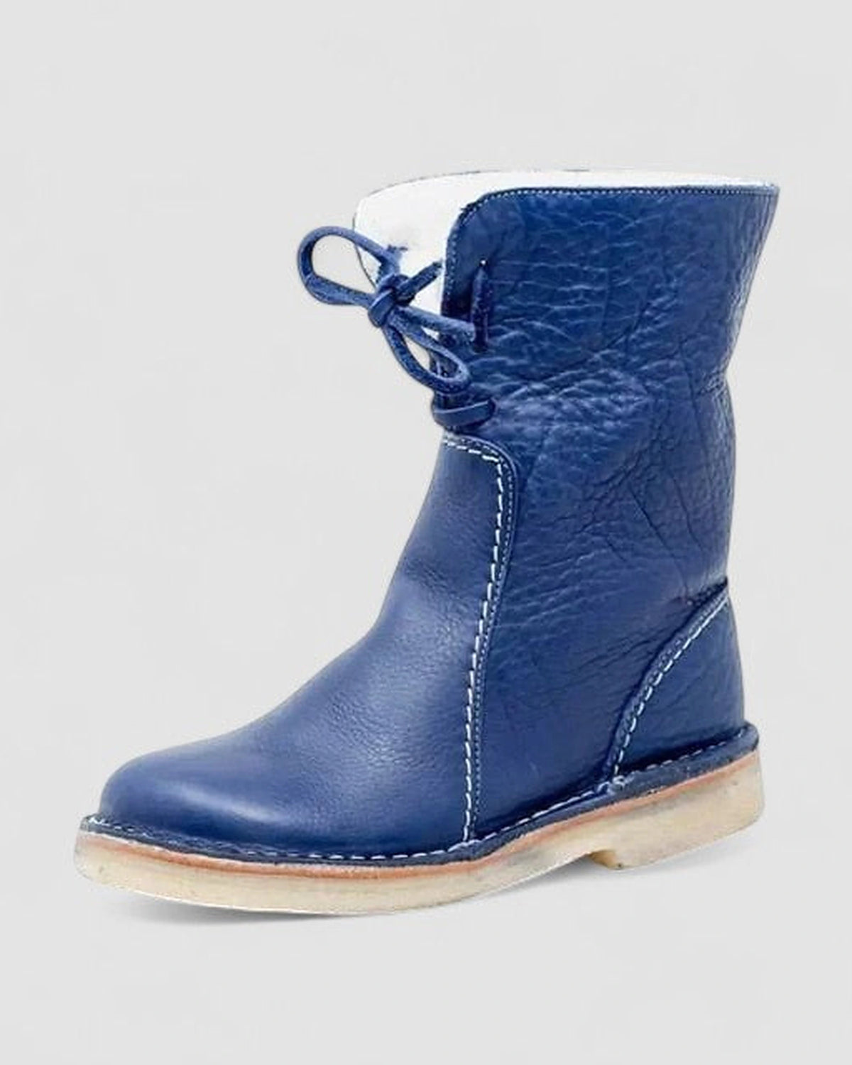 Women's Lace-Up Shearling Cuff Leather Ankle Boots with Pebbled Grain Finish – Darcy Grey
