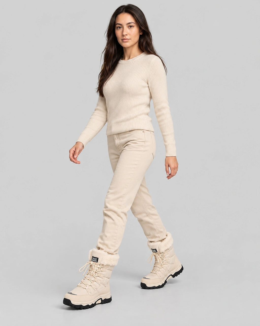 Women's Winter Boots for Snow, Lace-Up with Faux Fur Cuff and Chunky Sole – Whitney