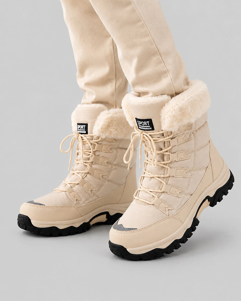 Women's Winter Boots for Snow, Lace-Up with Faux Fur Cuff and Chunky Sole – Whitney
