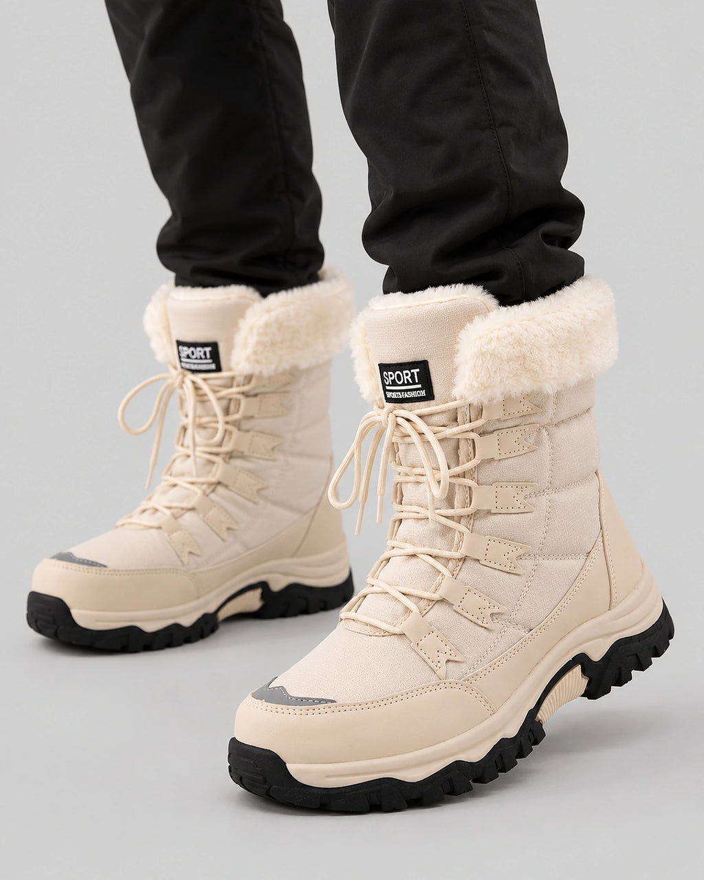 Women's Winter Boots for Snow, Lace-Up with Faux Fur Cuff and Chunky Sole – Whitney