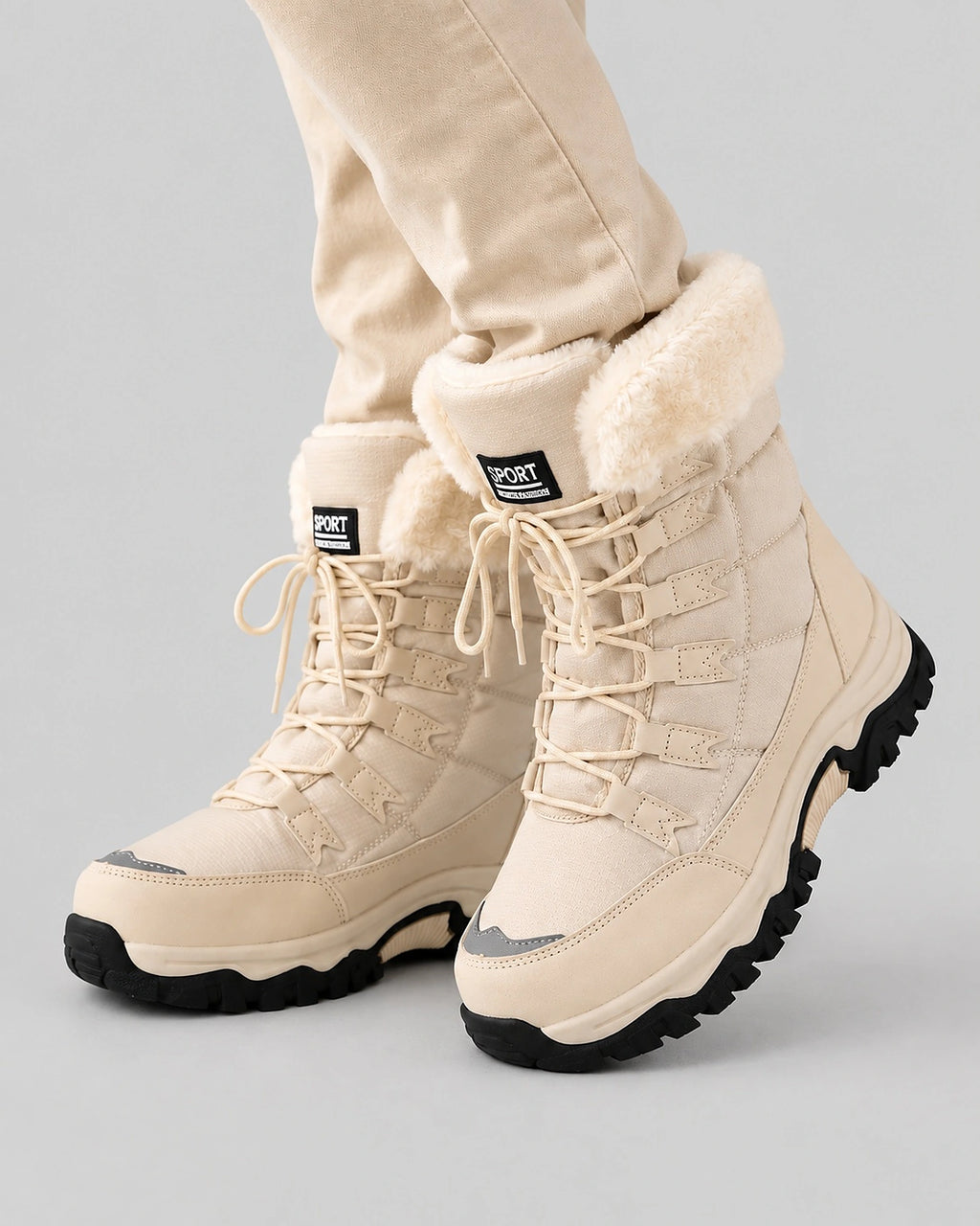 Women's Winter Boots for Snow, Lace-Up with Faux Fur Cuff and Chunky Sole – Whitney