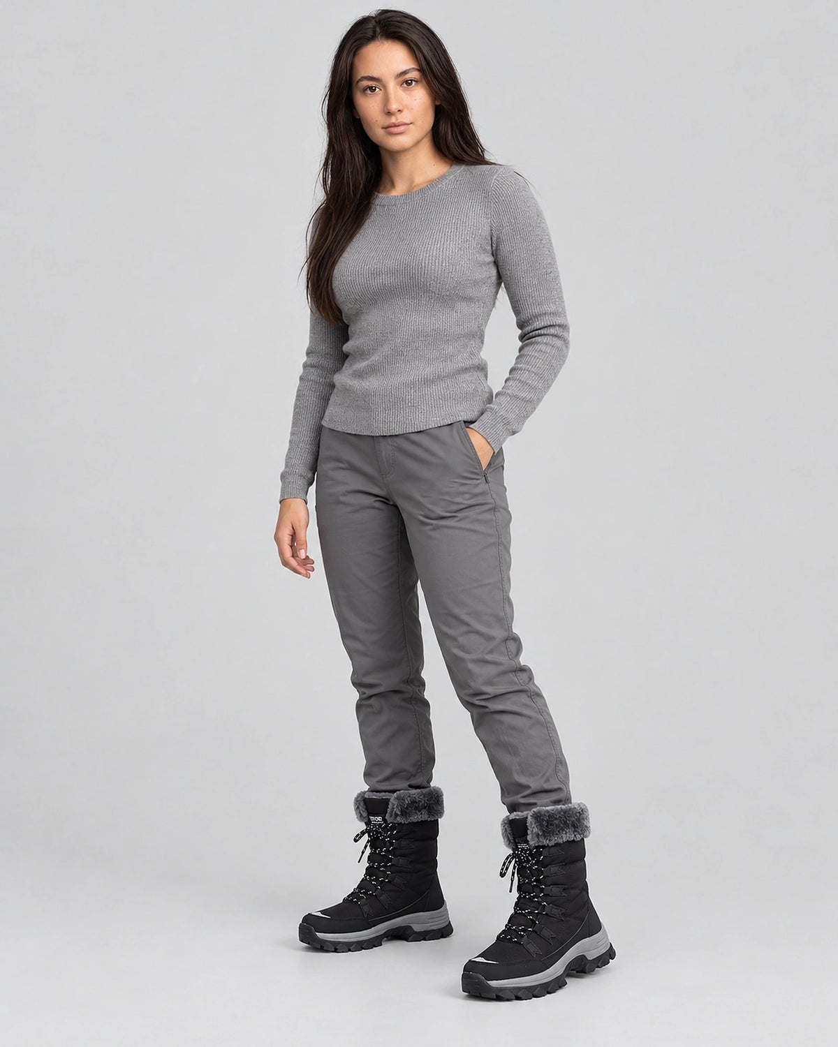 Women's Winter Boots for Snow, Lace-Up with Faux Fur Cuff and Chunky Sole – Whitney