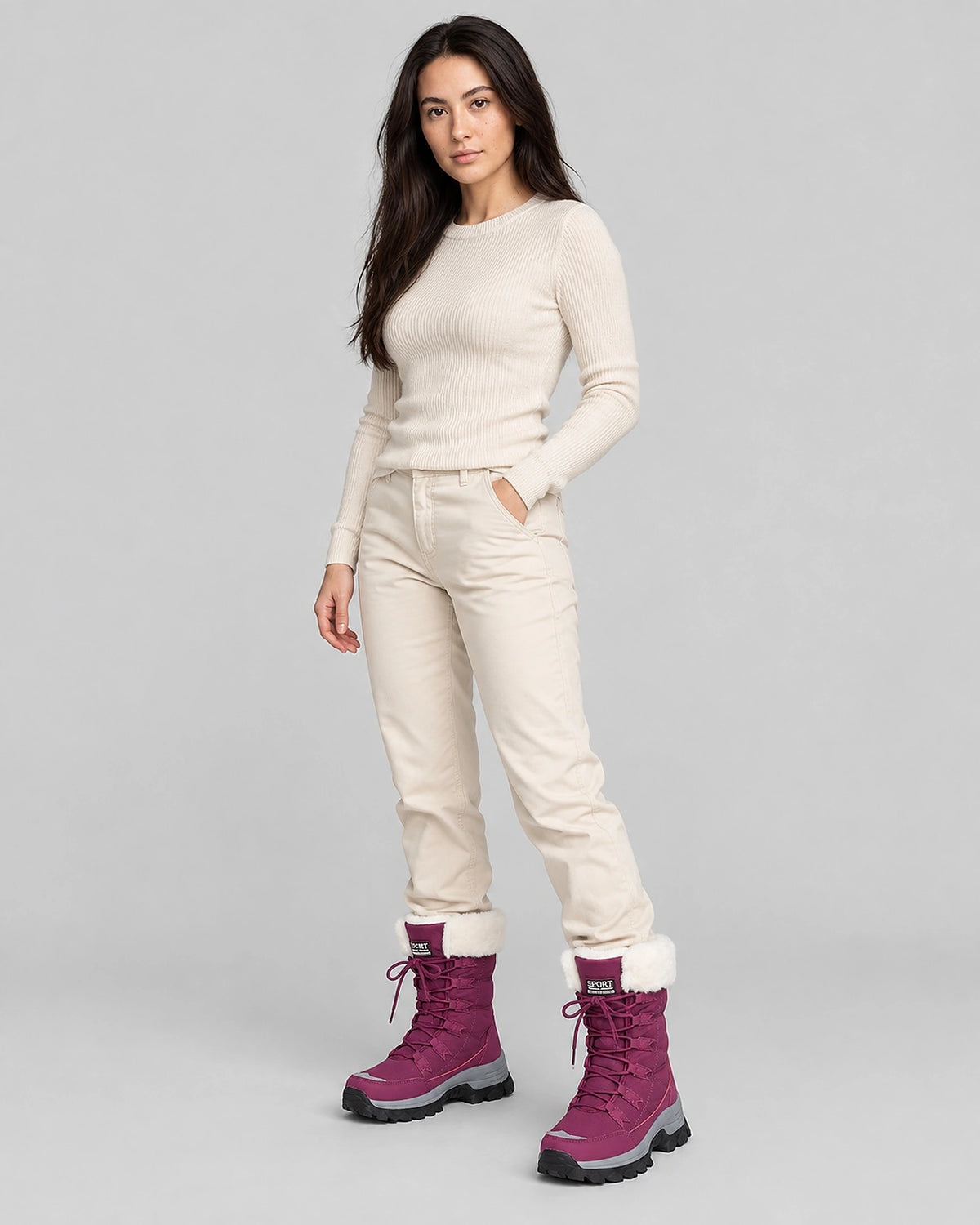 Women's Winter Boots for Snow, Lace-Up with Faux Fur Cuff and Chunky Sole – Whitney