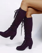 Women's Lace-Up Suede Knee-High Boots with Block Heel – Darcy Belle