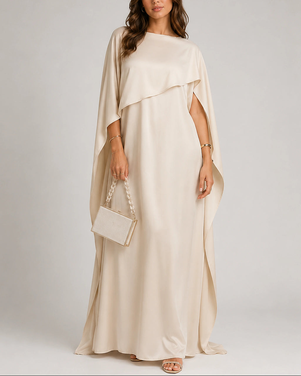 Women's Long Sleeve Maxi Dress with Cape and Boat Neckline – Celeste Mae