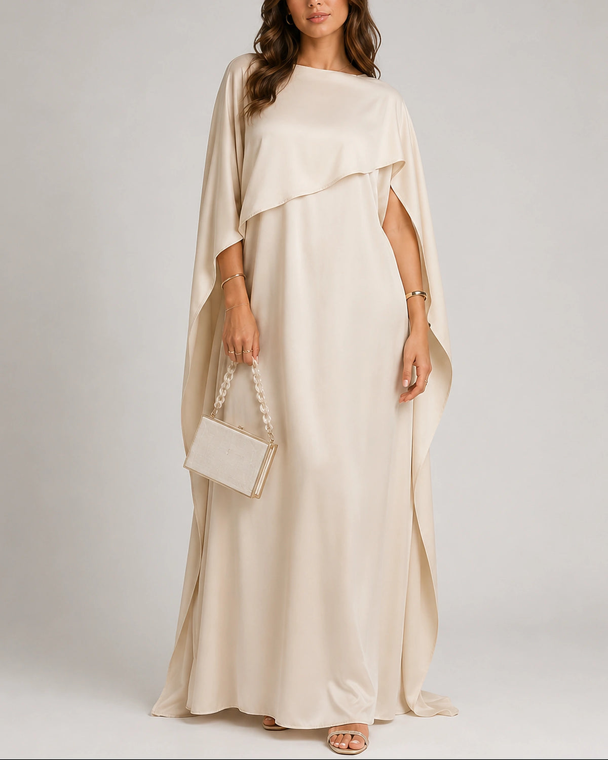 Women's Long Sleeve Maxi Dress with Cape and Boat Neckline – Celeste Mae