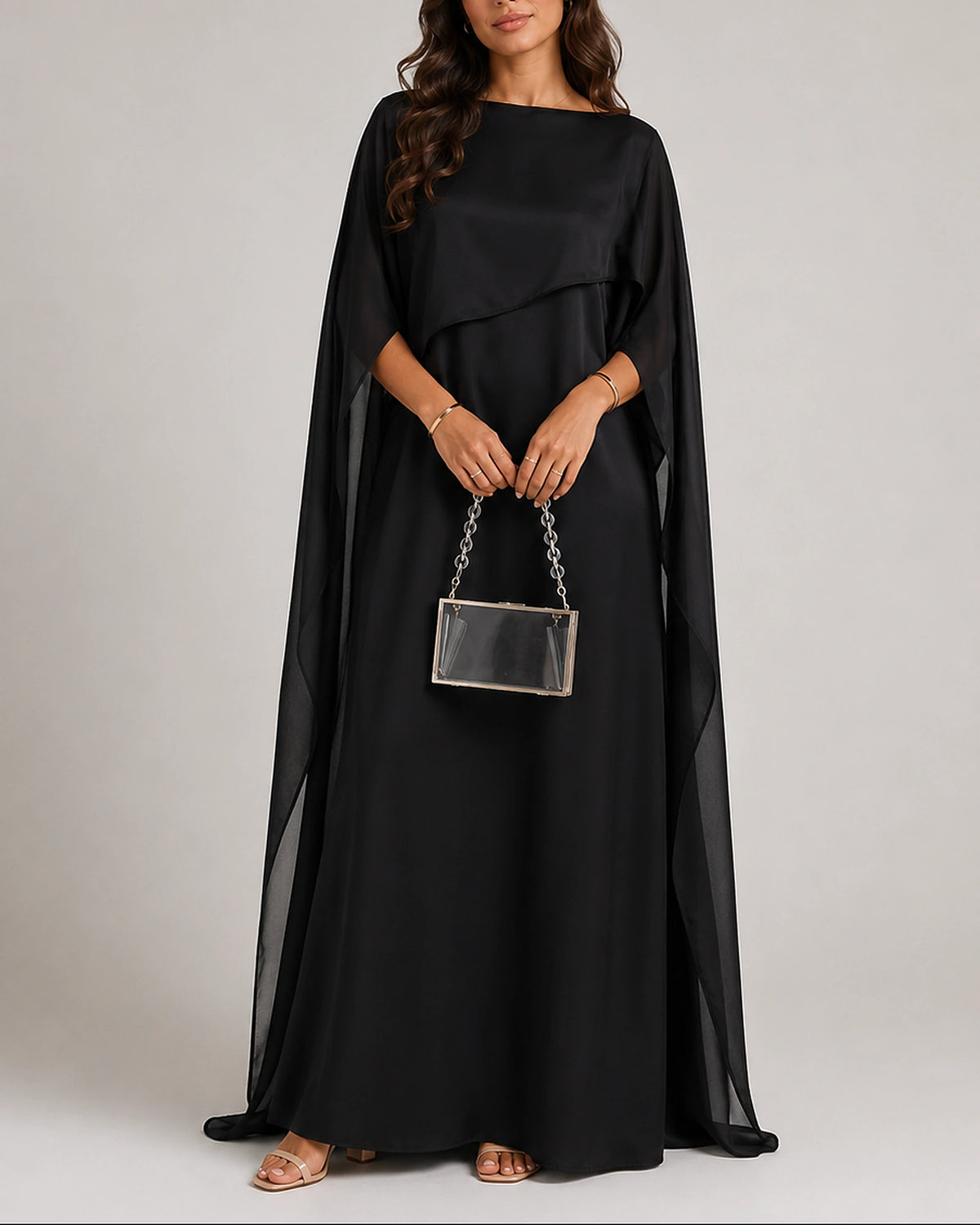 Women's Long Sleeve Maxi Dress with Cape and Boat Neckline – Celeste Mae
