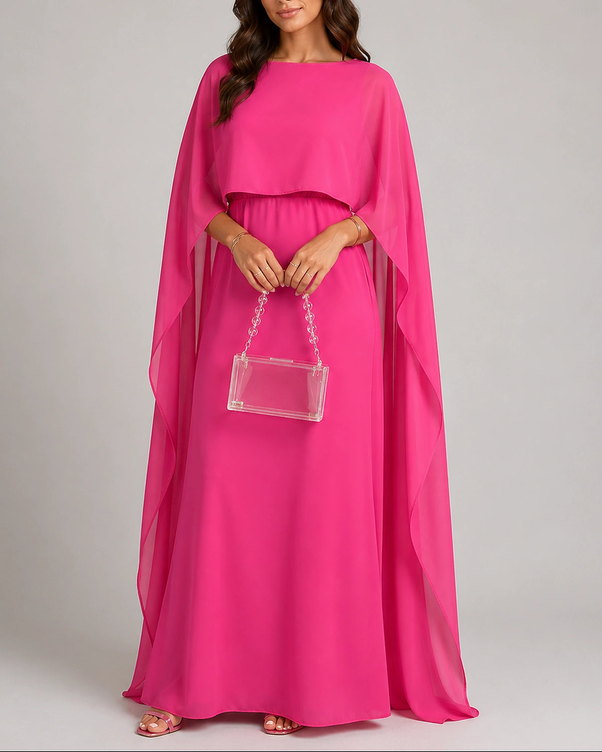 Women's Long Sleeve Maxi Dress with Cape and Boat Neckline – Celeste Mae