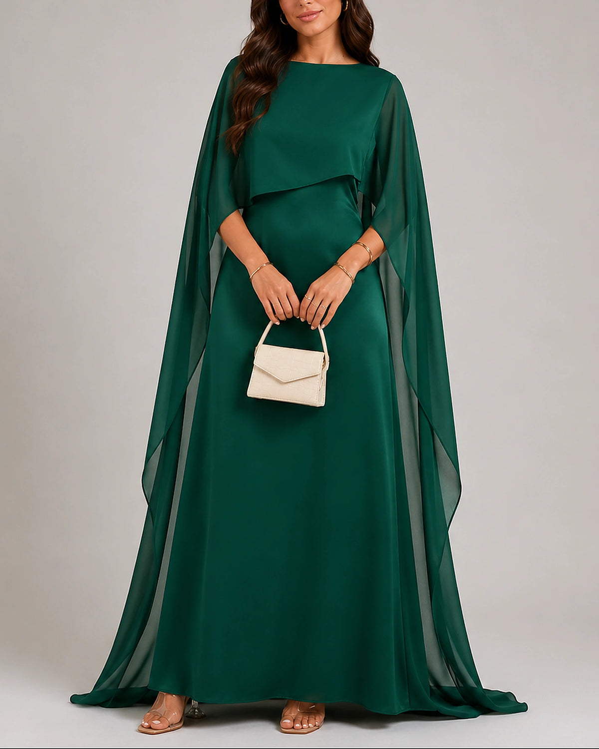 Women's Long Sleeve Maxi Dress with Cape and Boat Neckline – Celeste Mae