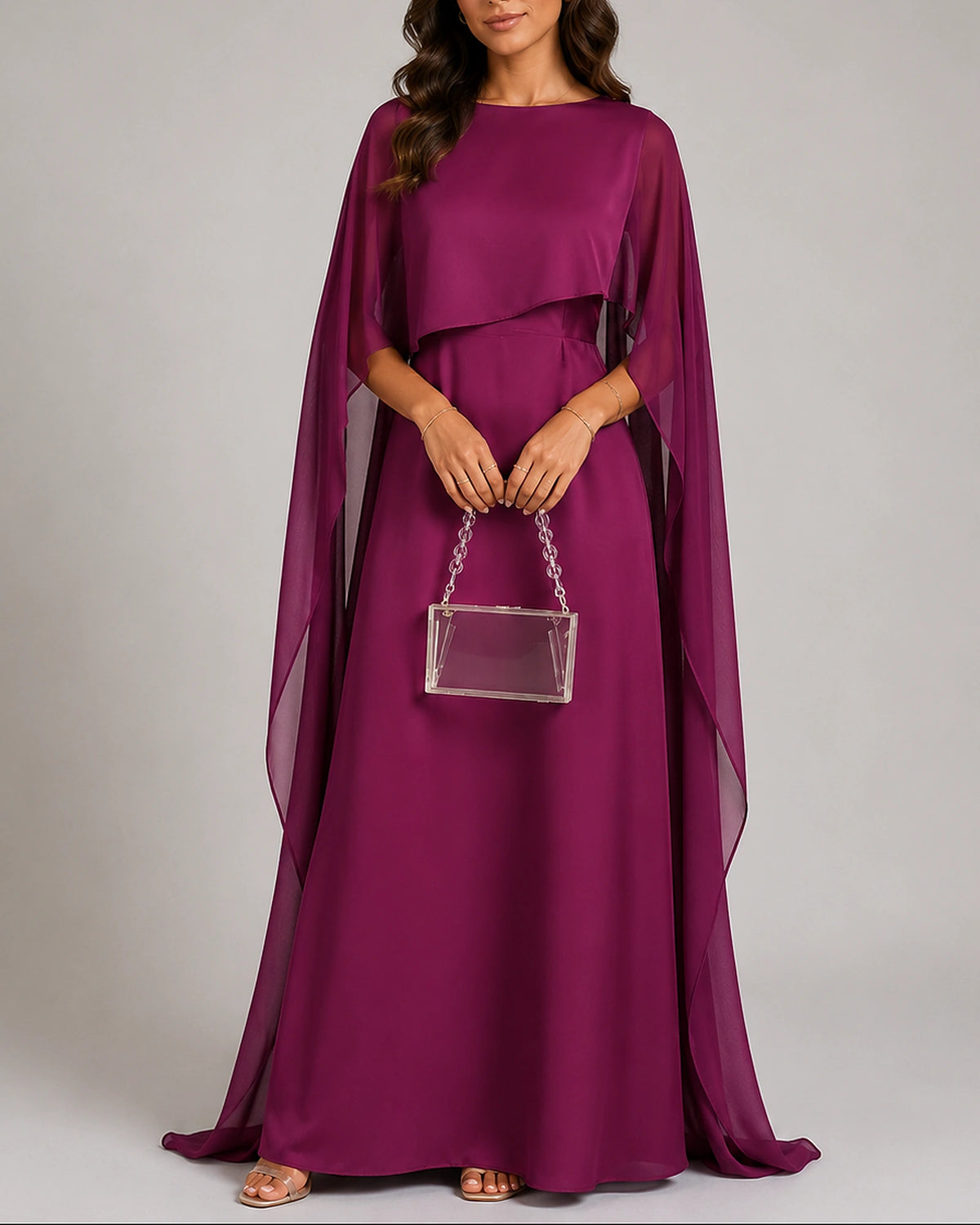 Women's Long Sleeve Maxi Dress with Cape and Boat Neckline – Celeste Mae