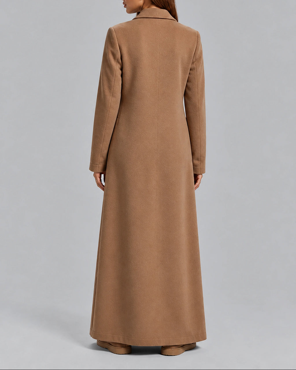 Women's Coat for Winter, Longline Double-Breasted Maxi Cut with Tailored Notch Lapel Collar – Maisie