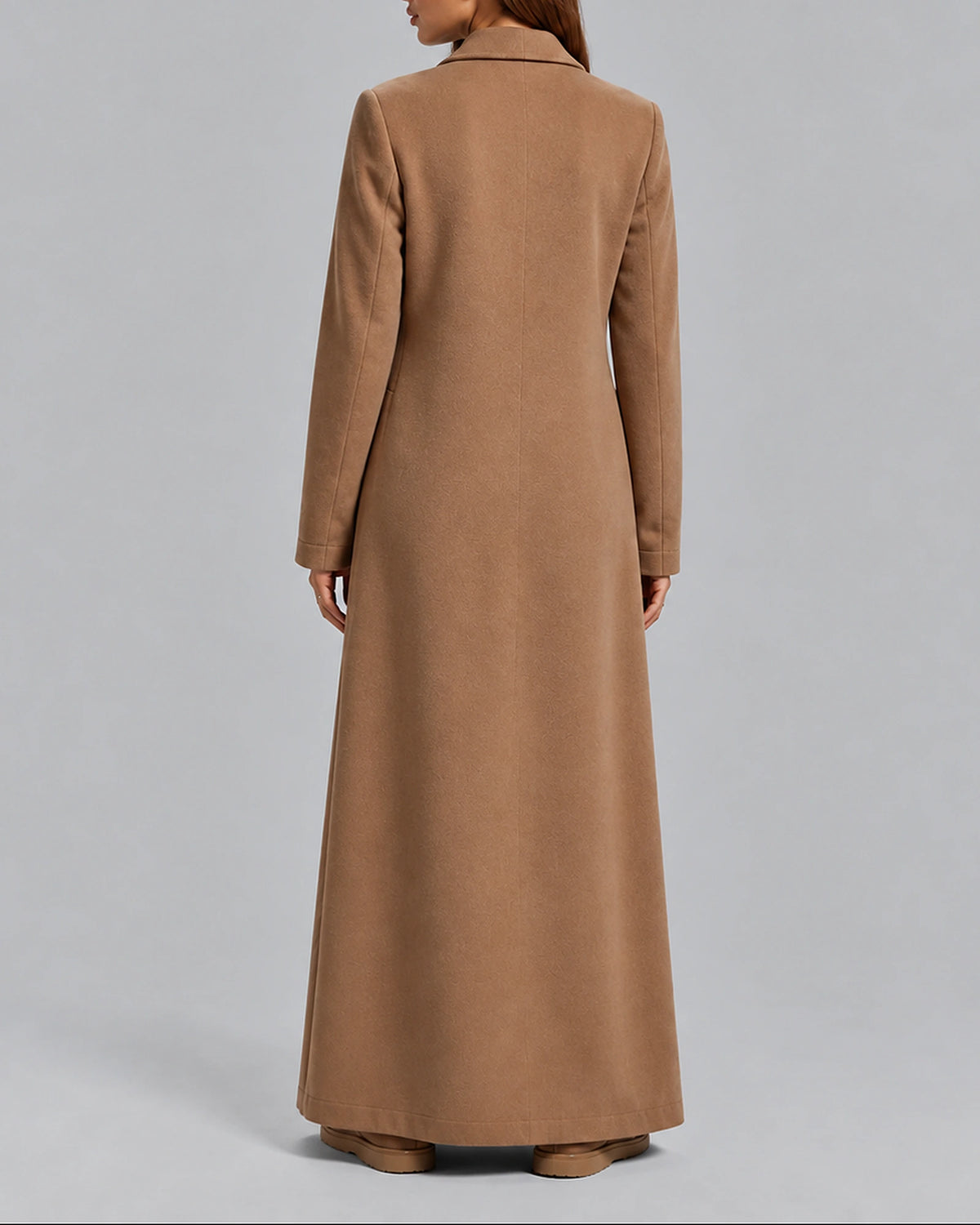 Women's Coat for Winter, Longline Double-Breasted Maxi Cut with Tailored Notch Lapel Collar – Maisie