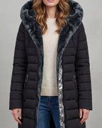 Women's Puffer Coat with Faux Fur Hood, Longline – Josie Rose