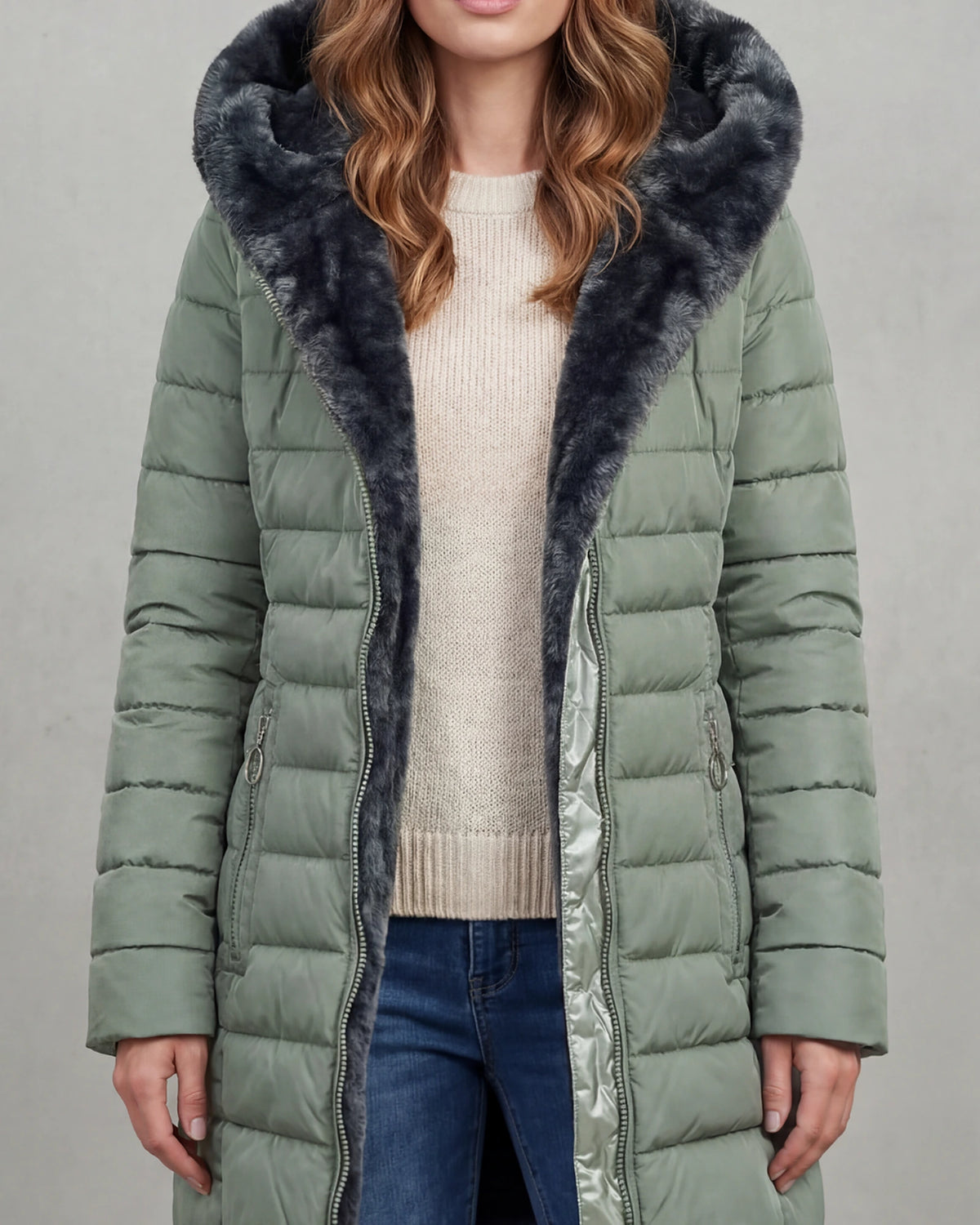 Women's Puffer Coat with Faux Fur Hood, Longline – Josie Rose