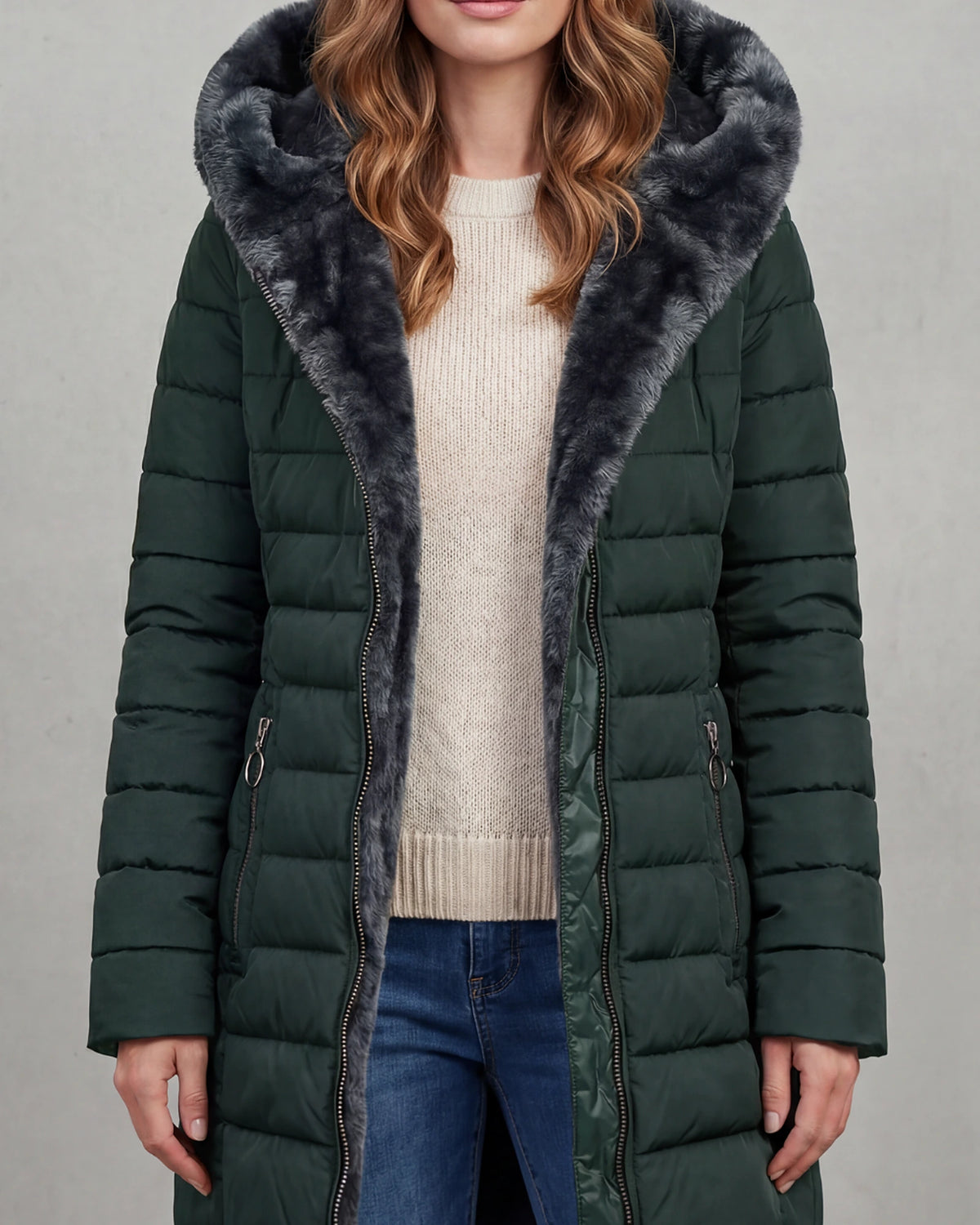 Women's Puffer Coat with Faux Fur Hood, Longline – Josie Rose