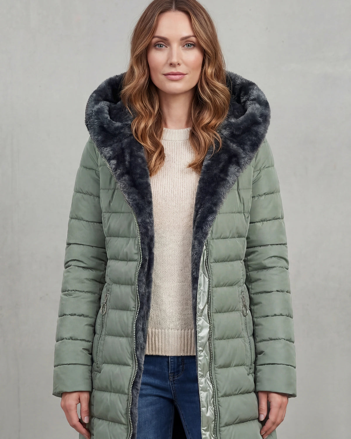 Women's Puffer Coat with Faux Fur Hood, Longline – Josie Rose