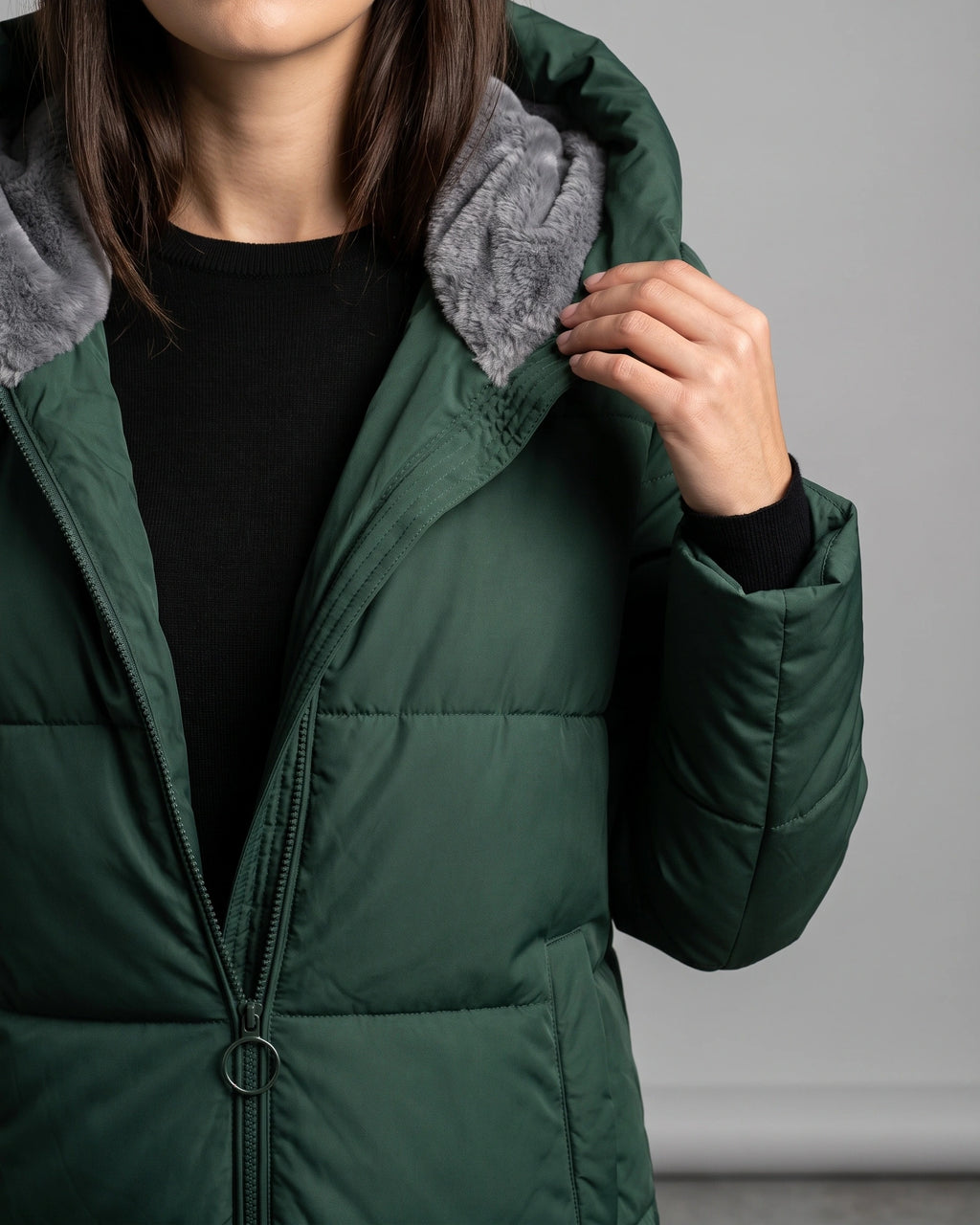 Women's Puffer Coat with Hood, Faux Fur Trim and Zip Pockets, Longline Cut – Scarlett