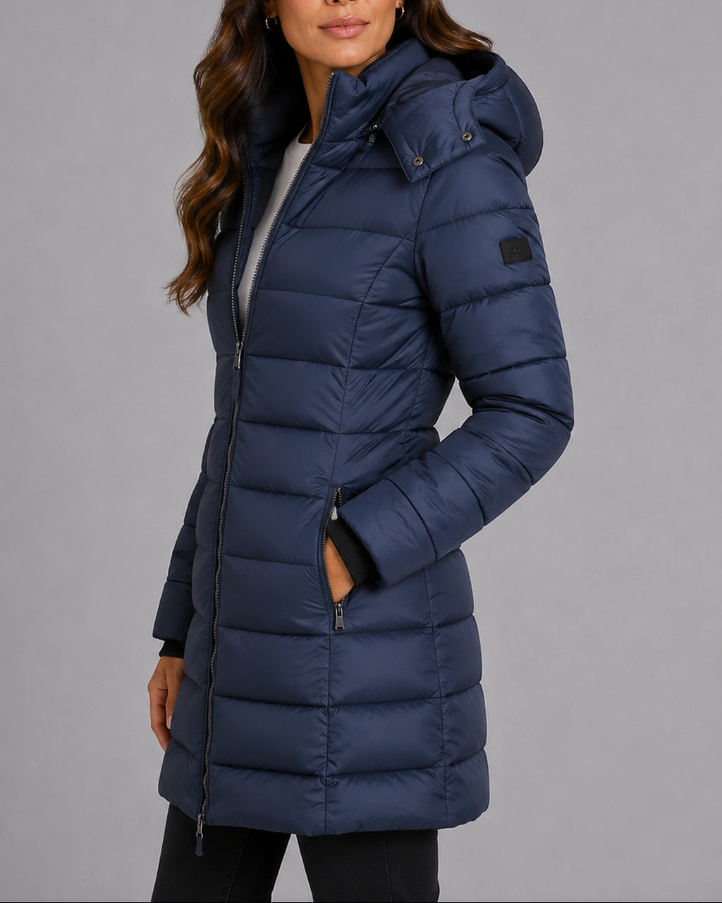 Women's Puffer Jacket, Longline Hooded with Quilted Panels – Luna