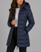 Women's Puffer Jacket, Longline Hooded with Quilted Panels – Luna